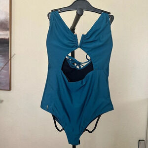 Leonisa Shapewear Blue Cutout‎ One-Piece Slimming Swimsuit Size L NWT